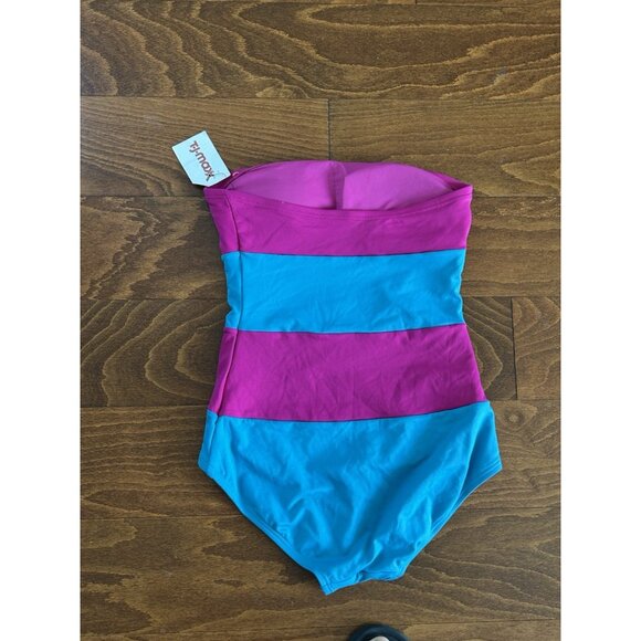 DKNY One Piece Swimsuit Colorblock Pink & Turquoise Strapless NWT Sz 4 - Picture 5 of 6